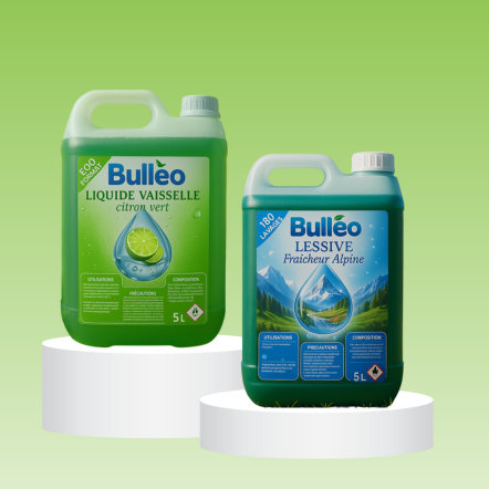 Lessive Fraicheur Alpine Bulleo concentrée et Liquide vaisselle Citron vert