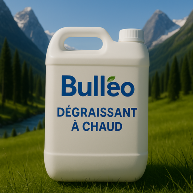 Dégraissant à chaud Bulléo 5L : ultra efficace sur graisses brûlées, hotte, four, friteuse. Action renforcée à haute température. Livraison offerte dès 50€.