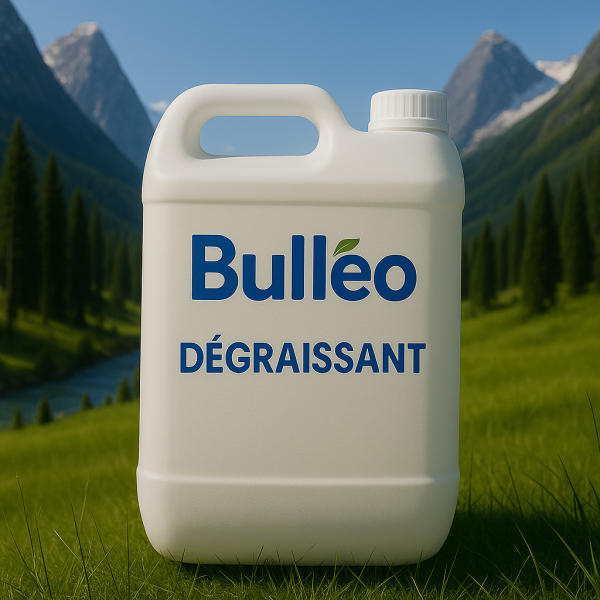 Dégraissant Bulléo Pro 5L : ultra efficace sur graisses tenaces, usage cuisine, garage ou atelier. Propreté rapide.