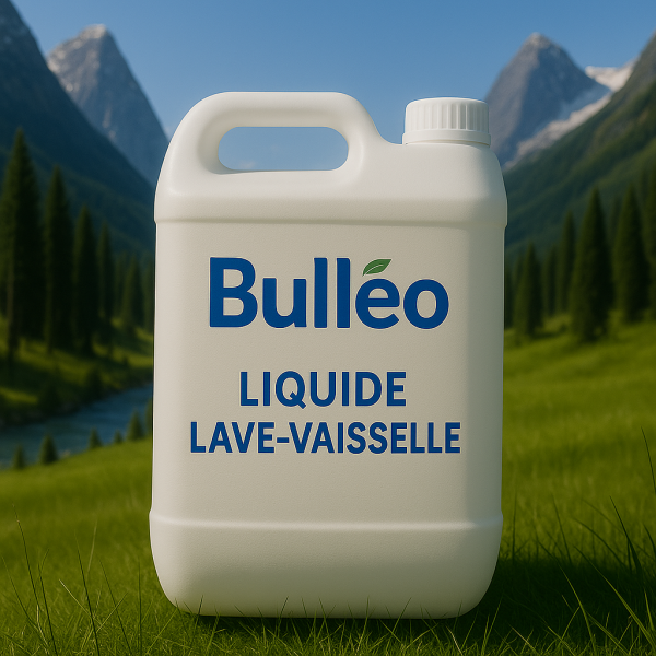 Liquide lave-vaisselle pro Bulléo CHR 5L : ultra dégraissant, cycle court, haute température. Idéal cuisines pros. Livraison gratuite dès 50€.